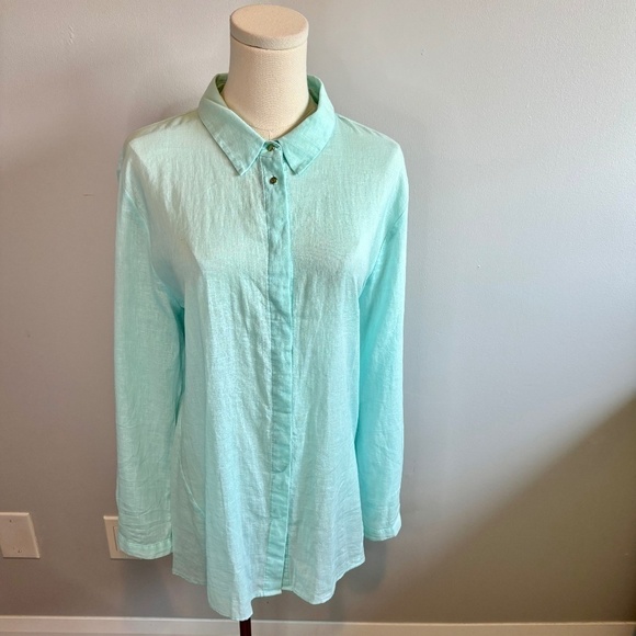 Chaus New York, Women's Vintage Mint Linen, Long Sleeve Button Down, SZ XL - Picture 1 of 9